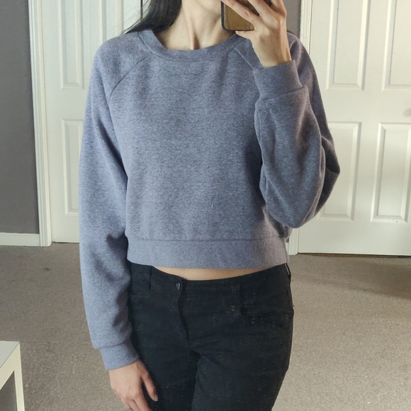 *Purple* Peppered Fleece Cropped Pullover Sweater - Picture 4 of 7